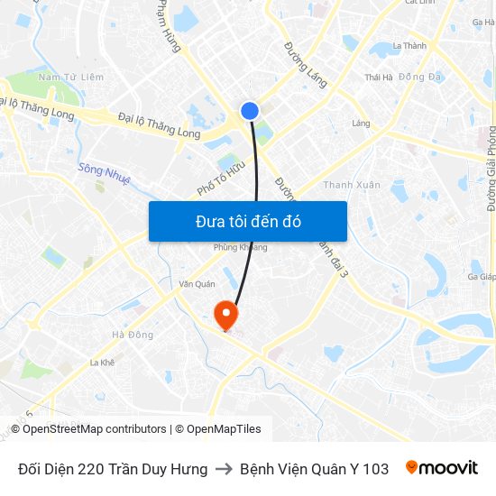 Đối Diện 220 Trần Duy Hưng to Bệnh Viện Quân Y 103 map