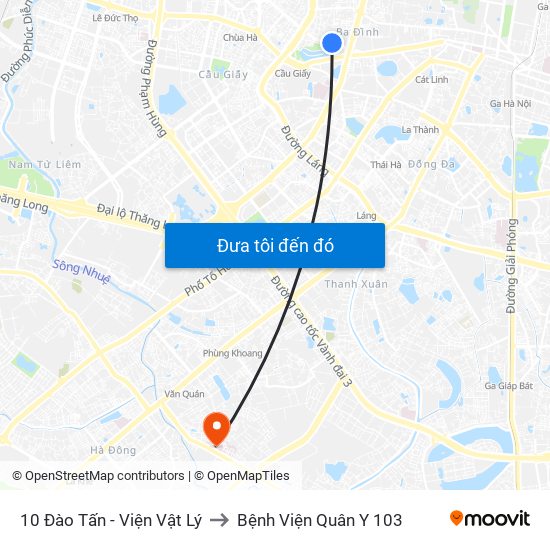 10 Đào Tấn - Viện Vật Lý to Bệnh Viện Quân Y 103 map