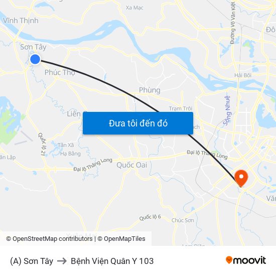 (A) Sơn Tây to Bệnh Viện Quân Y 103 map