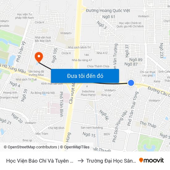 Học Viện Báo Chí Và Tuyên Truyền - 36 Xuân Thủy to Trường Đại Học Sân Khấu - Điện Ảnh map