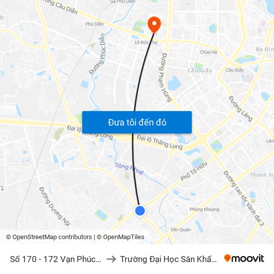 Số 170 - 172 Vạn Phúc - Hà Đông to Trường Đại Học Sân Khấu - Điện Ảnh map