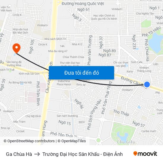Ga Chùa Hà to Trường Đại Học Sân Khấu - Điện Ảnh map