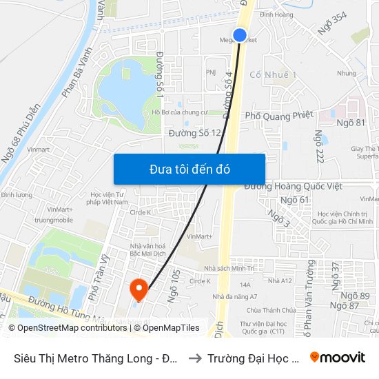 Siêu Thị Metro Thăng Long - Đối Diện Ngõ 599 Phạm Văn Đồng to Trường Đại Học Sân Khấu - Điện Ảnh map