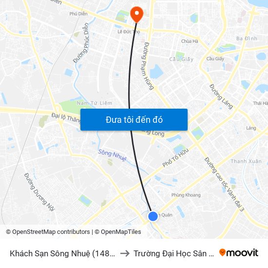 Khách Sạn Sông Nhuệ (148 Trần Phú- Hà Đông) to Trường Đại Học Sân Khấu - Điện Ảnh map