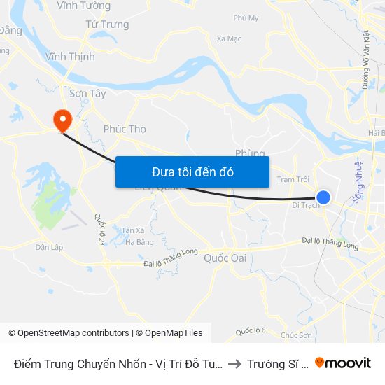 Điểm Trung Chuyển Nhổn - Vị Trí Đỗ Tuyến 20, 29, 32 (Chiều Sơn Tây - Hà Nội)- Đường 32 to Trường Sĩ Quan Pháo Binh map