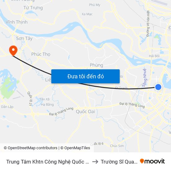 Trung Tâm Khtn Công Nghệ Quốc Gia - 18 Hoàng Quốc Việt to Trường Sĩ Quan Pháo Binh map