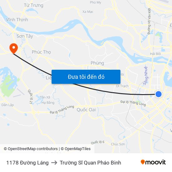 1178 Đường Láng to Trường Sĩ Quan Pháo Binh map