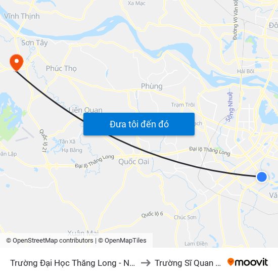 Trường Đại Học Thăng Long - Nghiêm Xuân Yêm to Trường Sĩ Quan Pháo Binh map