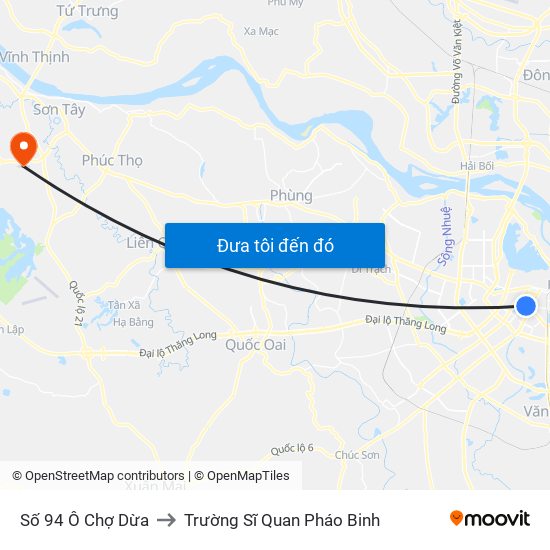 Số 94 Ô Chợ Dừa to Trường Sĩ Quan Pháo Binh map