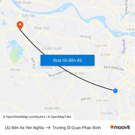 (A) Bến Xe Yên Nghĩa to Trường Sĩ Quan Pháo Binh map