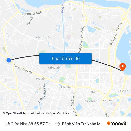 Hè Giữa Nhà Số 55-57 Phố Nhổn to Bệnh Viện Tư Nhân Medlatec map