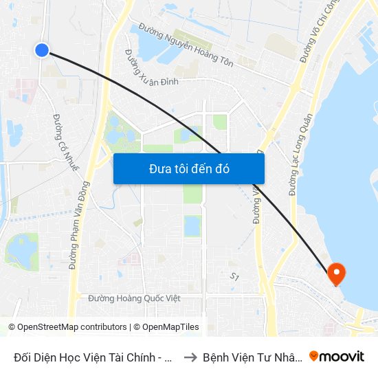 Đối Diện Học Viện Tài Chính - Đường Đức Thắng to Bệnh Viện Tư Nhân Medlatec map