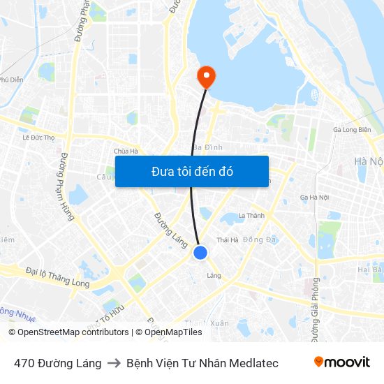 470 Đường Láng to Bệnh Viện Tư Nhân Medlatec map