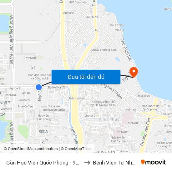 Gần Học Viện Quốc Phòng - 91 Hoàng Quốc Việt to Bệnh Viện Tư Nhân Medlatec map