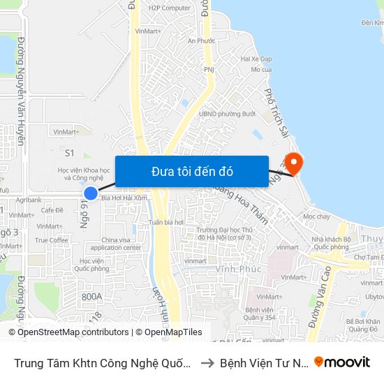 Trung Tâm Khtn Công Nghệ Quốc Gia - 18 Hoàng Quốc Việt to Bệnh Viện Tư Nhân Medlatec map