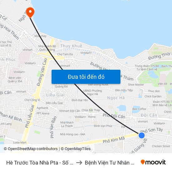 Hè Trước Tòa Nhà Pta - Số 1 Kim Mã to Bệnh Viện Tư Nhân Medlatec map