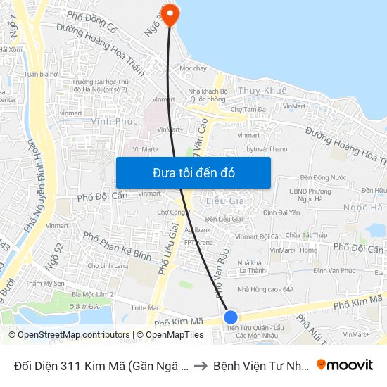 Đối Diện 311 Kim Mã (Gần Ngã 4 Kim Mã - Vạn Bảo) to Bệnh Viện Tư Nhân Medlatec map