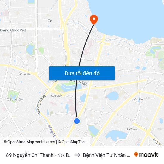 89 Nguyễn Chí Thanh - Ktx Đại Học Luật to Bệnh Viện Tư Nhân Medlatec map
