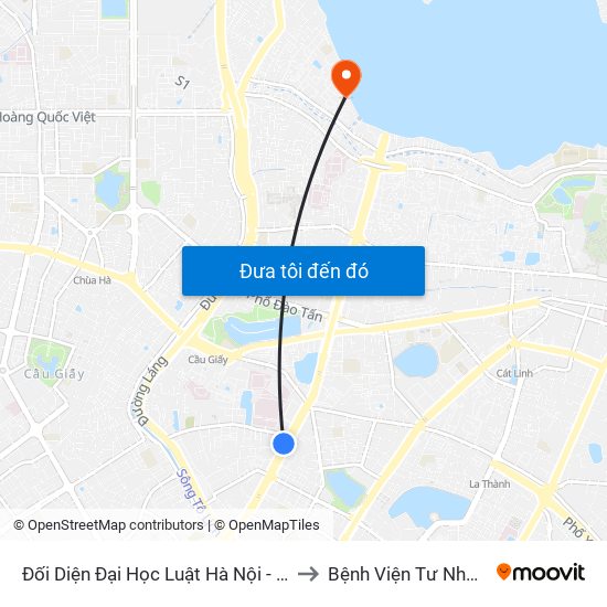 Đối Diện Đại Học Luật Hà Nội - Nguyễn Chí Thanh to Bệnh Viện Tư Nhân Medlatec map