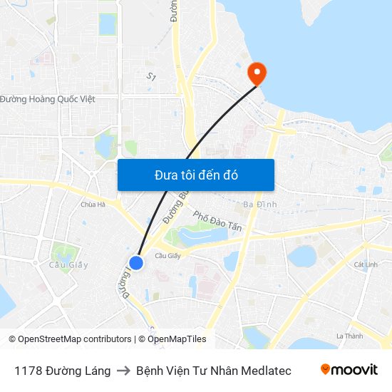 1178 Đường Láng to Bệnh Viện Tư Nhân Medlatec map