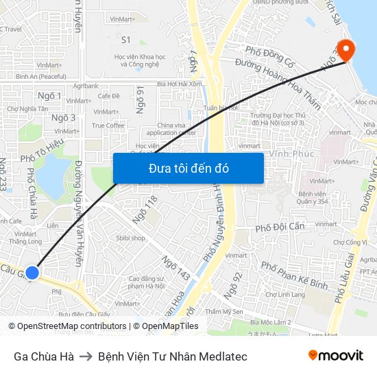 Ga Chùa Hà to Bệnh Viện Tư Nhân Medlatec map