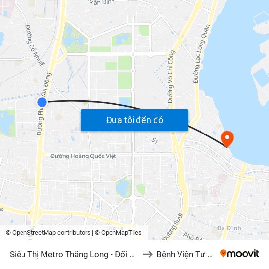 Siêu Thị Metro Thăng Long - Đối Diện Ngõ 599 Phạm Văn Đồng to Bệnh Viện Tư Nhân Medlatec map