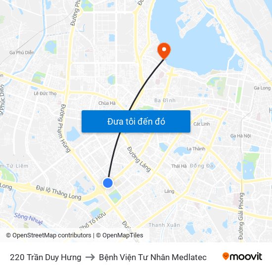 220 Trần Duy Hưng to Bệnh Viện Tư Nhân Medlatec map