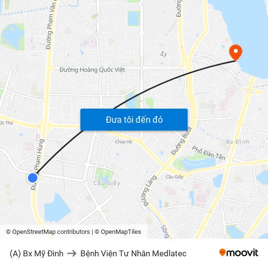 (A) Bx Mỹ Đình to Bệnh Viện Tư Nhân Medlatec map