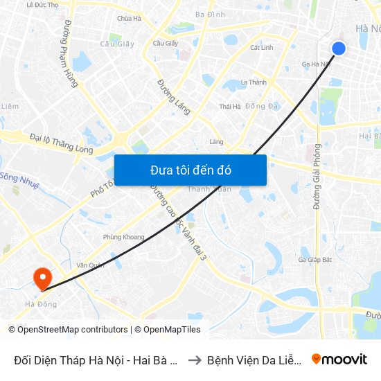 Đối Diện Tháp Hà Nội - Hai Bà Trưng (Cạnh 56 Hai Bà Trưng) to Bệnh Viện Da Liễu Hà Nội (Cơ Sở 2) map