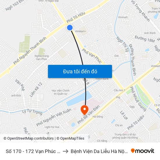 Số 170 - 172 Vạn Phúc - Hà Đông to Bệnh Viện Da Liễu Hà Nội (Cơ Sở 2) map