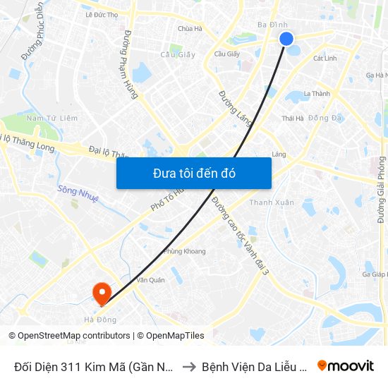 Đối Diện 311 Kim Mã (Gần Ngã 4 Kim Mã - Vạn Bảo) to Bệnh Viện Da Liễu Hà Nội (Cơ Sở 2) map