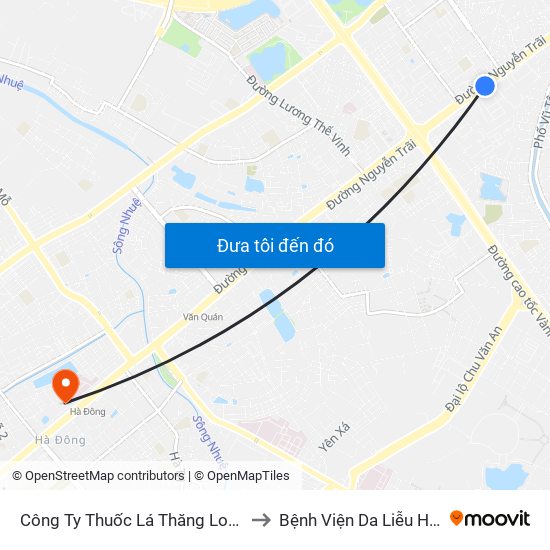 Công Ty Thuốc Lá Thăng Long - 235 Nguyễn Trãi to Bệnh Viện Da Liễu Hà Nội (Cơ Sở 2) map