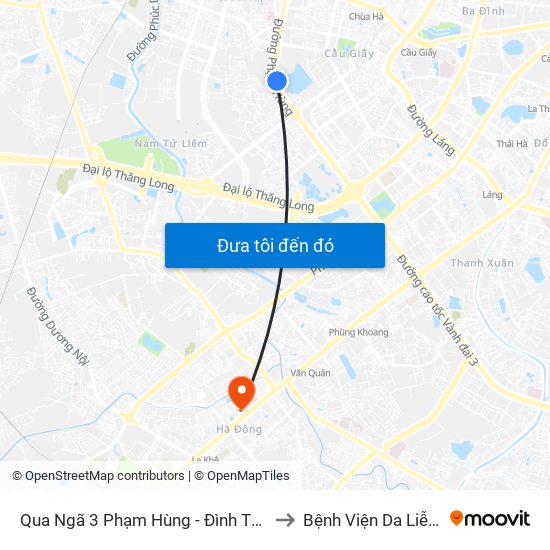 Qua Ngã 3 Phạm Hùng - Đình Thôn (Hướng Đi Phạm Văn Đồng) to Bệnh Viện Da Liễu Hà Nội (Cơ Sở 2) map