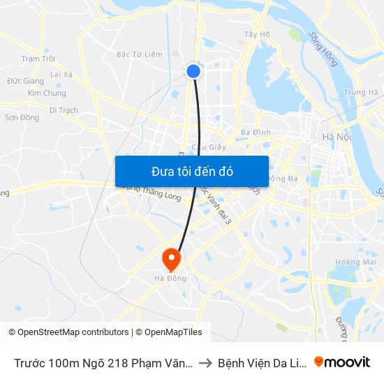Trước 100m Ngõ 218 Phạm Văn Đồng (Đối Diện Công Viên Hòa Bình) to Bệnh Viện Da Liễu Hà Nội (Cơ Sở 2) map