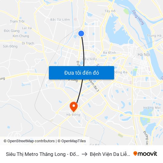 Siêu Thị Metro Thăng Long - Đối Diện Ngõ 599 Phạm Văn Đồng to Bệnh Viện Da Liễu Hà Nội (Cơ Sở 2) map