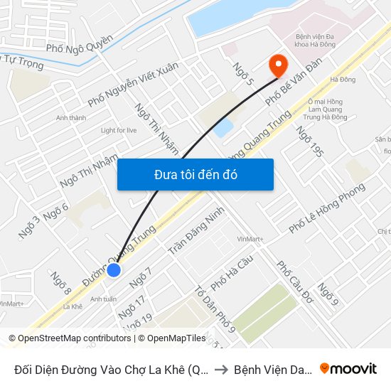 Đối Diện Đường Vào Chợ La Khê (Qua Ga Metro La Khê) - 405 Quang Trung (Hà Đông) to Bệnh Viện Da Liễu Hà Nội (Cơ Sở 2) map