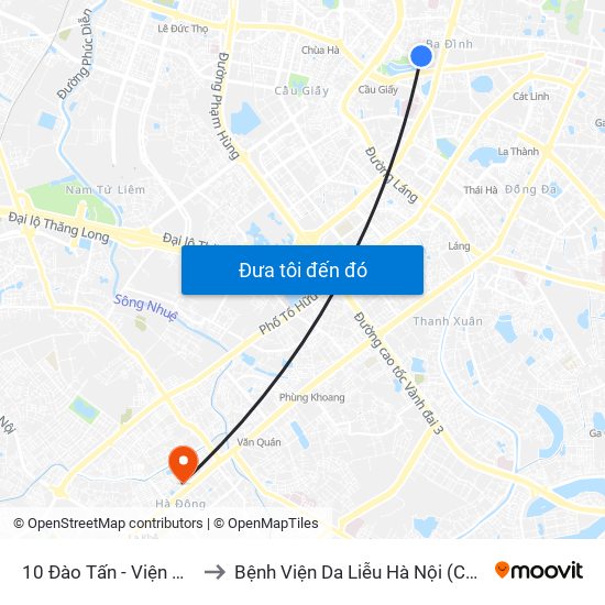 10 Đào Tấn - Viện Vật Lý to Bệnh Viện Da Liễu Hà Nội (Cơ Sở 2) map