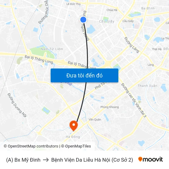 (A) Bx Mỹ Đình to Bệnh Viện Da Liễu Hà Nội (Cơ Sở 2) map