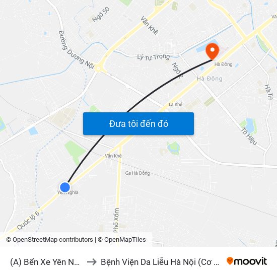 (A) Bến Xe Yên Nghĩa to Bệnh Viện Da Liễu Hà Nội (Cơ Sở 2) map