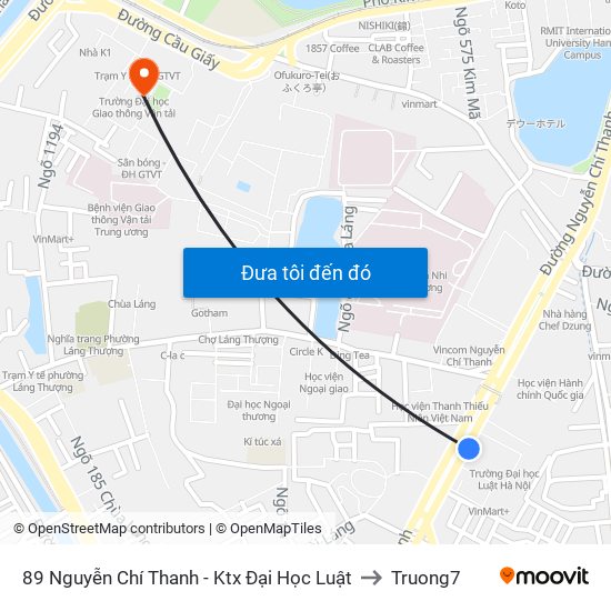 89 Nguyễn Chí Thanh - Ktx Đại Học Luật to Truong7 map