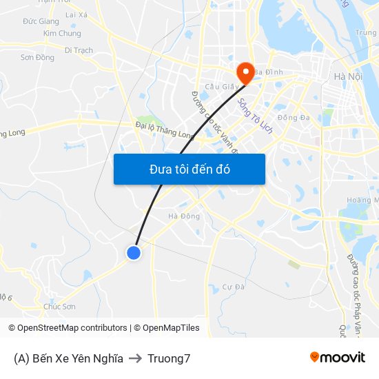 (A) Bến Xe Yên Nghĩa to Truong7 map