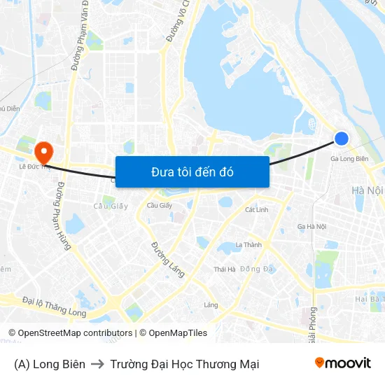(A) Long Biên to Trường Đại Học Thương Mại map