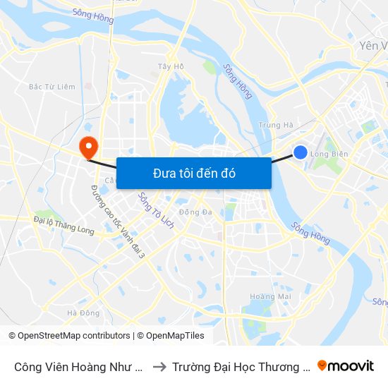 Công Viên Hoàng Như Tiếp to Trường Đại Học Thương Mại map