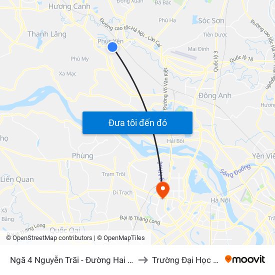 Ngã 4 Nguyễn Trãi - Đường Hai Bà Trưng - Phúc Yên to Trường Đại Học Thương Mại map