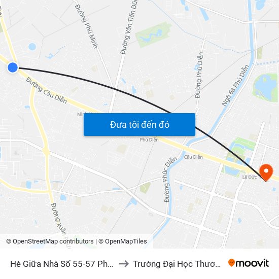 Hè Giữa Nhà Số 55-57 Phố Nhổn to Trường Đại Học Thương Mại map