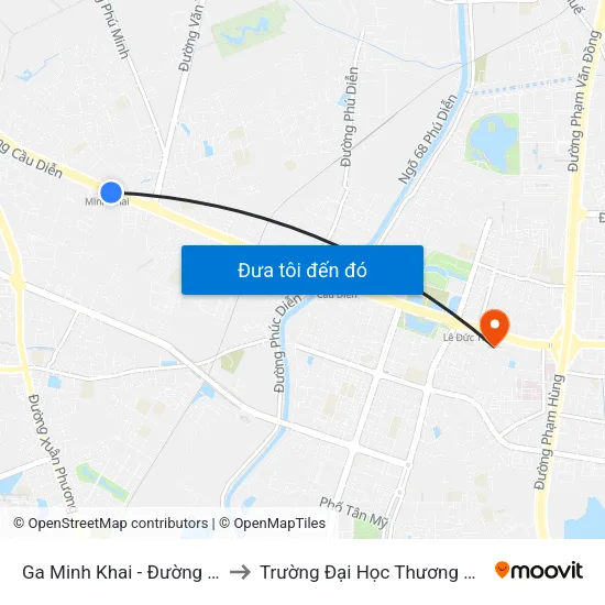 Ga Minh Khai - Đường 32 to Trường Đại Học Thương Mại map