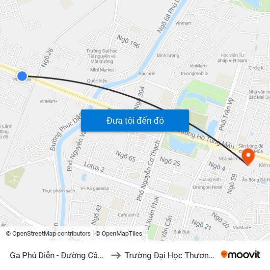 Ga Phú Diễn - Đường Cầu Diễn to Trường Đại Học Thương Mại map