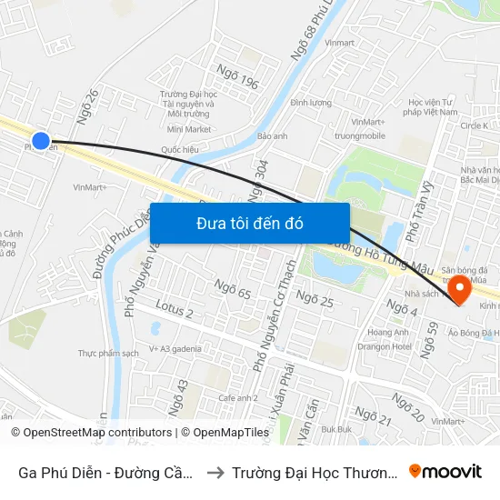 Ga Phú Diễn - Đường Cầu Diễn to Trường Đại Học Thương Mại map