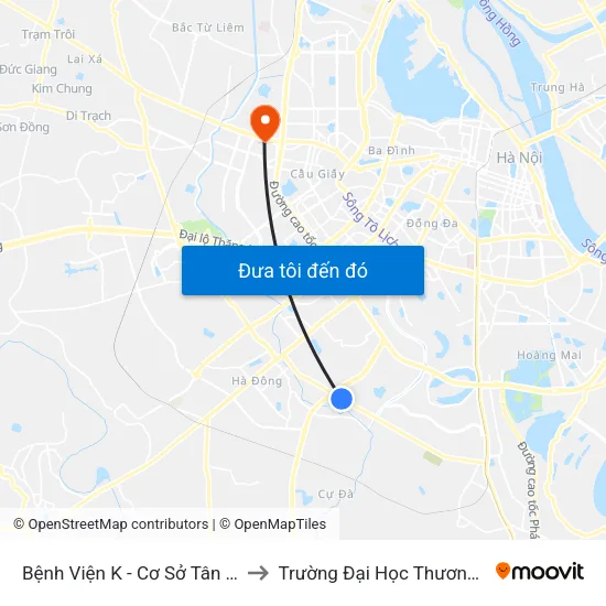 Bệnh Viện K - Cơ Sở Tân Triều to Trường Đại Học Thương Mại map