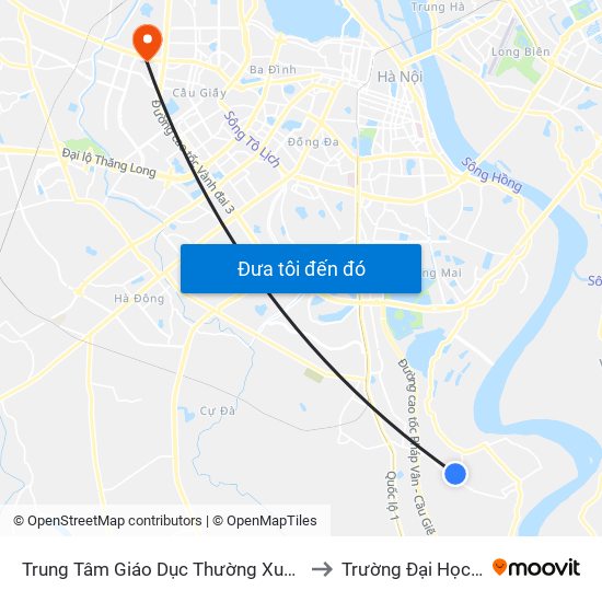 Trung Tâm Giáo Dục Thường Xuyên Đông Mỹ - Ngũ Hiệp to Trường Đại Học Thương Mại map